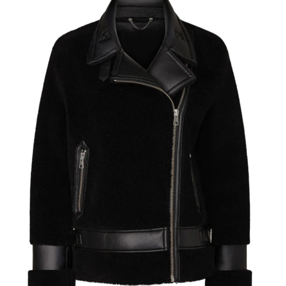 Soia & Kyo Linnea Faux Sherpa Biker Jacket Black Large ❄️ Oversized Moto Style - Picture 7 of 10